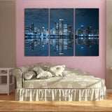 Miico,Painted,Three,Combination,Decorative,Paintings,Harbor,Night,Decoration