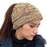 Female,Knitted,Striped,Colorful,Ponytail,Headband,Woolen