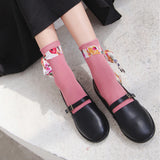 Women,Students,Casual,Combed,Cotton,Middle,Socks,Chiffon,Flower,Strip