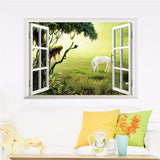 Grassland,White,Horse,Scenery,False,Window,Decal,Sticker,Muarl,Decor