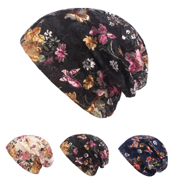 Women,Summer,Breathable,Flowers,Ethnic,Cotton,Beanie,Vintage,Elastic,Turban