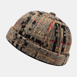Unisex,Plush,Fabric,Plaid,Stitching,Round,Fashion,Landlord,Beanie,Skull,Brimless