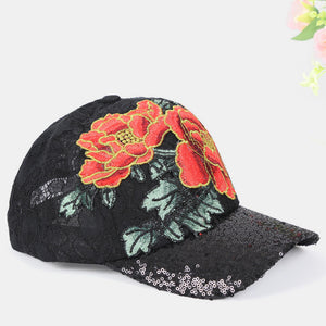 Women,Sunscreen,Fashion,Flowers,Embroidery,Baseball