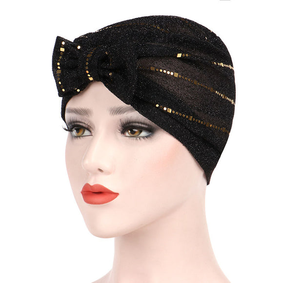 Women,Muslin,Studded,Breathable,Ethnic,Cotton,Beanie,Vintage,Elastic,Turban