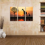 Miico,Painted,Three,Combination,Decorative,Paintings,Giraffe,Sunset,Decoration