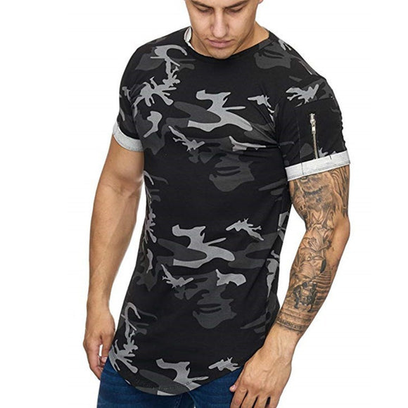 Men's,Camouflage,Breathable,Round,Short,Sleeve,Hiking,Fishing,Training
