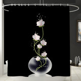 Lotus,Printed,Shower,Curtain,Pedestal,Toilet,Cover,Bathroom