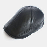 Genuine,Leather,Thick,Casual,Solid,Forward,Beret