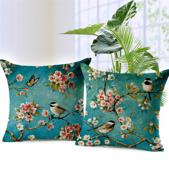Honana,45x45cm,Decoration,Colorful,Flowers,Birds,Printed,Cotton,Linen,Pillow