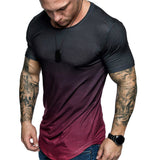 Summer,Fashion,Printing,Gradient,Color,Short,Sleeve,Round