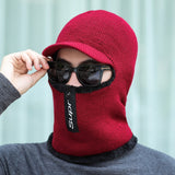 Men's,Beanie,Thick,Zipper,Scarf,Earmuffs,Scarf