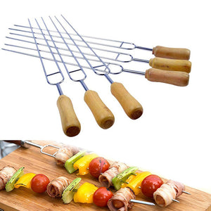 Pieces,Inches,Shape,Stainless,Steel,Barbecue,Skewer,Wooden,Handle,Roast,Needle,Sticks