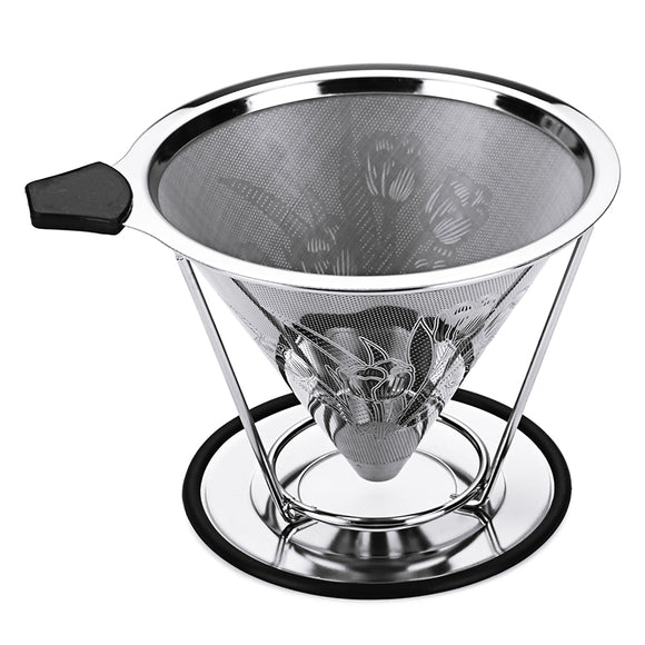 Stainless,Steel,Coffee,Dripper,Flower,Pattern,Paperless,Reusable,Double,Filter