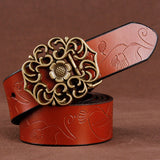 110CM,Women,Second,Layer,Genuine,Leather,Flower,Strap,Retro,Lotus,Buckle,Belts