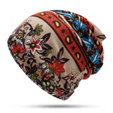 Women,Muslin,Ethnic,Velvet,Double,Layers,Beanie,Scarf,Earmuffs,Print,Skullcap