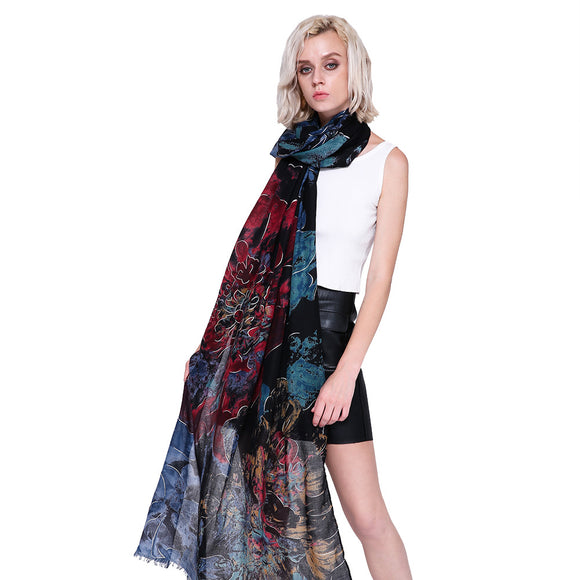 Women,Winter,Scarf,Blossom,Flower,Printed,Elegant,Shawl