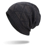 Winter,Diamond,Plaid,Velvet,Earmuffs,Knitted,Sweater,Slouch,Beanie