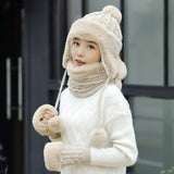 Winter,Women,Thicken,Velvet,Beanie,Scarf,Gloves,Windproof,Earmuffs