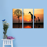 Miico,Painted,Three,Combination,Decorative,Paintings,Giraffe,Sunset,Decoration