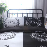 Bedding,White,Black,Quilt,Cover,Pillowcase,Queen