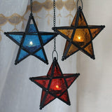 Glass,Pentagram,European,Style,Hanging,Candle,Holders,Colorful,Decor,Light