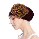 Women,Summer,African,Velvet,Flower,Turban,Ethnic,Style,Beanie