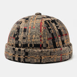 Unisex,Plush,Fabric,Plaid,Stitching,Round,Fashion,Landlord,Beanie,Skull,Brimless