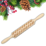 Loskii,JM01691,Wooden,Christmas,Embossed,Rolling,Dough,Stick,Baking,Pastry,Christmas,Decoration