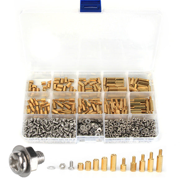 Suleve,M3BH6,750Pcs,Brass,Column,Standoff,Support,Spacer,Pillar,Stainless,Steel,Cross,Screw,Assortment,Board