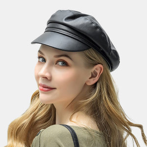 Leather,Beret,Literary,Octagonal,Military