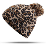 Women,Winter,Casual,Leopard,Print,Pompoms,Knitted,Beanie