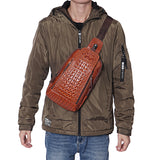 Men's,Leather,Crocodile,Pattern,Chest,Sling,Backpack,Crossbody