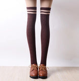 Vintage,Women,Winter,Stripes,Cotton,Socks,Extra,Thigh,Stockings