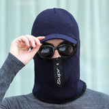 Men's,Beanie,Thick,Zipper,Scarf,Earmuffs,Scarf
