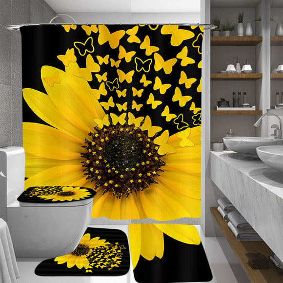 Sunflower,Butterfly,Print,Waterproof,Bathroom,Shower,Curtain,Toilet,Cover,Carpet,Toilet,Decor