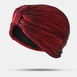 Women,Pleated,Beanie,Solid,Color,Simple,Turban