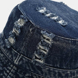 Denim,Washed,Broken,Narrow,Brief,Casual,Outdoor,Sunscreen,Bucket