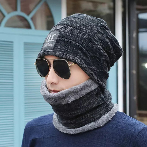 Knitted,Velvet,Padded,Collar],Beanie