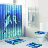 Ocean,Dolphin,Waterproof,Bathroom,Shower,Curtain,Pedestal,Toilet,Cover
