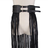 Women,Fringe,Black,Leather,Belts,Rivet,Tassels,Buckle