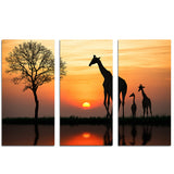 Miico,Painted,Three,Combination,Decorative,Paintings,Giraffe,Sunset,Decoration