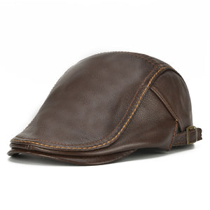 Collrown,Genuine,Cowhide,Leather,Beret,Solid,Casual,Forward,Adjustable