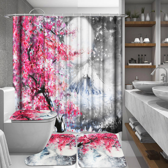 Sakura,Mountain,Waterproof,Shower,Curtain,Toilet,Cover,Bathroom