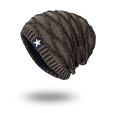 Women,Stripe,Knitted,Beanie,Velvet,Lining,Winter,Skullies