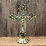Antique,Jesus,Catholic,Altar,Standing,Religious,Crucifix,Cross,Decorations,Base"