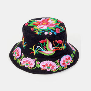 Embroidery,Ethnic,Style,Pattern,Round,Shape,Visor,Bucket,Female