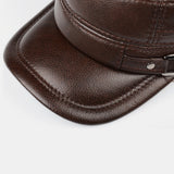 Genuine,Leather,Winter,Protection,Solid,Color,Peaked