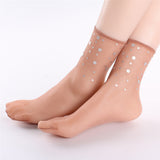 Women,Summer,Ultra,Elastic,Breathable,Middle,Socks,Fashion,Sequins