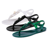 Women's,Summer,Jelly,Flowers,Thong,Sandals,Beach,Flops,Flats,Shoes