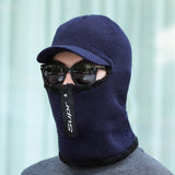 Men's,Beanie,Thick,Zipper,Scarf,Earmuffs,Scarf